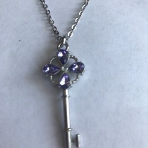 Silver key necklace w/amethyst stones